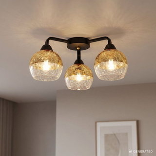 Plafonnier noir et or avec abat-jour en verre 3x60W Cromina Gold Candellux 98-57273