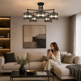 ANDY SUSPENSION NOIR E27 ABAT-JOUR NOIR+OR