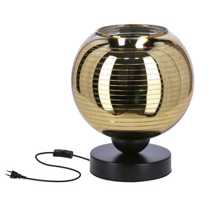 Trio Tischlampe schwarz e27 mit goldenem Schirm 41-11978