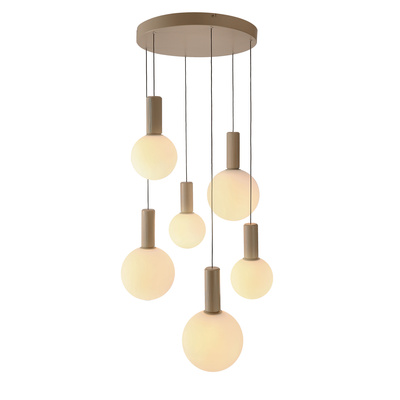 Suspension Testa beige globes blanches 6x10W G9 réglable
