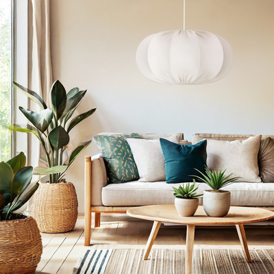 Lampa wisząca CAFEE' skandynawska - z abażurem kremowym latte 52 cm - minimalistyczne oświetlenie sufitowe w stylu japandi E27