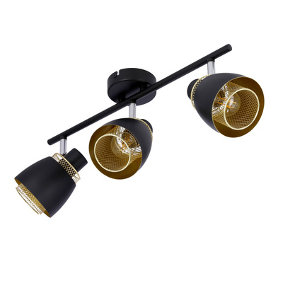 Aleksandria Deckenlampenstreifen 3x40w schwarz + goldener Lampenschirm