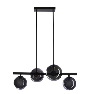 Lampa wisząca KAMA czarna w stylu dark japandi – z grafitowymi kloszami kulami – designerska lampa do salonu 4x G9 LED