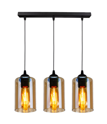 Hanging lamp black / brown strip 3xE27 Bistro 33-00545