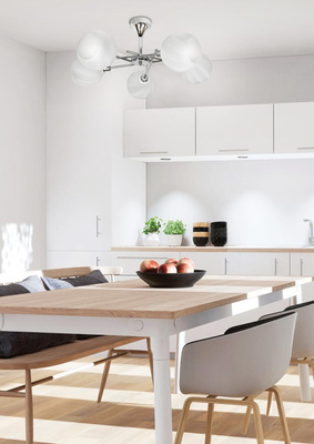 Plafonnier chromé élégant et moderne à cinq bras avec blanc Candellux Raul 35-72269