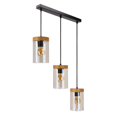 Lampe suspendue Wels 3X40 noir + abat-jour en bois fumé 33-22004