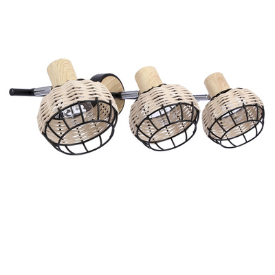 Tajga plafonnier noir + bande en bois 3x40w e14 noir + abat-jour en bois