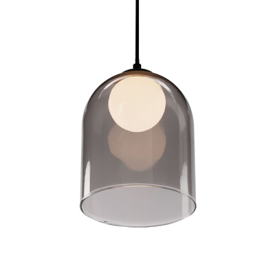 Lampa wisząca KLEA szklana – z grafitowym oraz mlecznym kloszem – nowoczesna lampa nad stół do salonu G9 LED