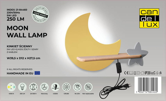 Lampa de noapte pentru copii LED 5W Star KIDS Luna auriu+gri Candellux 21-84460