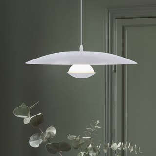 Pendant lamp LUND 48 cm minimalistic white plate shade Scandinavian lamp for dining room and living room LED