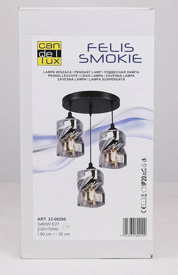 Hanging lamp black/smoke plate 3xE27 Felis 33-00200