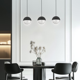 Pendant lamp FURNI 3 light black with glass globe shades designer living room LED 4000K