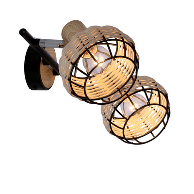 Tajga plafonnier noir + bande en bois 2x40w e14 noir + abat-jour en bois