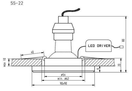 Oprawa stropowa kwadratowa + biały LED 3szt SS-22 99-54746