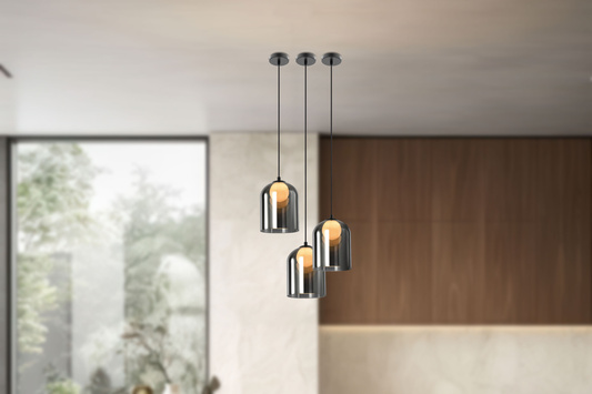 Pendant lamp KLEA glass with graphite and milky shade modern lamp over dining table for living room G9 LED