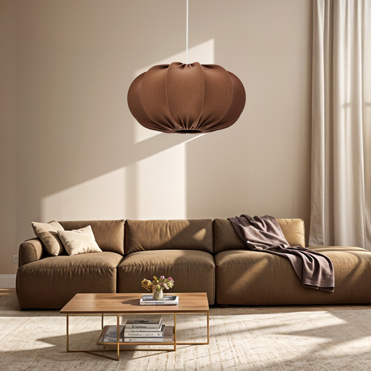 Lampa wisząca CAFEE' skandynawska z abażurem brązowym mokka 52 cm - minimalistyczne oświetlenie sufitowe w stylu japandi E27