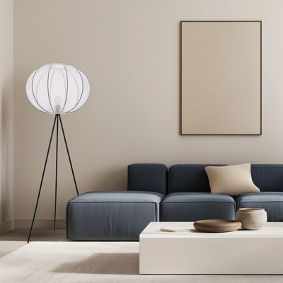 MELLOW lampă de podea neagră 1x40W E27 abajur 52 sferă albă 51-40879