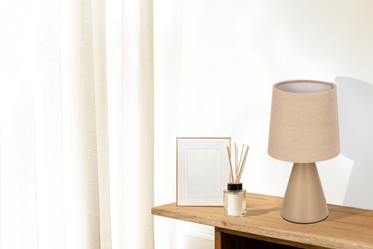 SATTI lampka stołowa brązowa ceramiczna z abażurem E14 1x40W klasyczna dekoracyjna elegancka do salonu sypialni biura ciepła kolorystyka