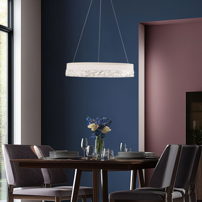 Pendant lamp FROZI in glamour style white shade with crystals elegant and modern LED living room lighting