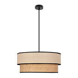 Lampa wisząca z abażurem Lorenzo czarna kremowy abażur do jadalni E27