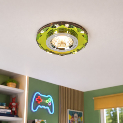 Plafonnier Candellux chrome fixe rond verre coloré