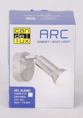 Lampa ścienna kinkiet 1X40W E14 Satyna Nikiel ARC 91-63281