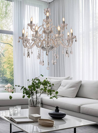 Gold chandelier with crystals 15xE14 Maria Teresa 30-95810