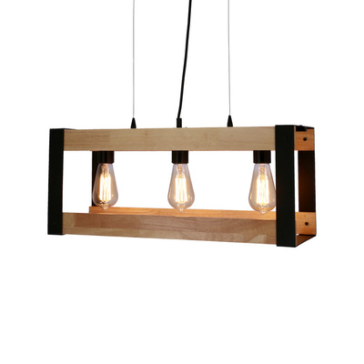 Hängelampe aus schwarzem Metall + Holz 3xE27 Varna 33-79077