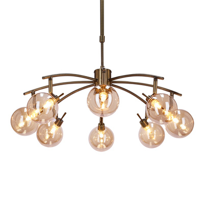Lampa suspendata Lentini patinata 8x40w g9 cu abajur chihlimbar