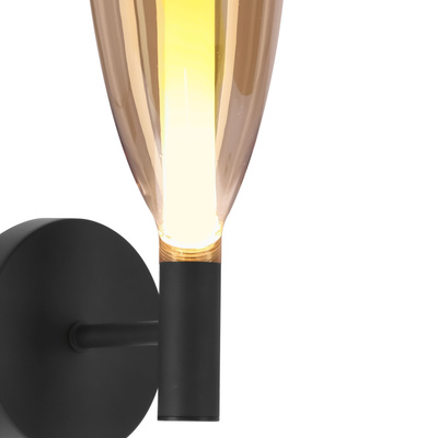 Nordic wall light black with amber glass shade for living room and bedroom
