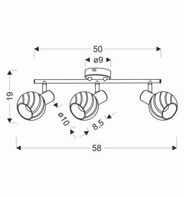 Lampa sufitowa Grano listwa ze szklanymi kloszami 3-punktowa do salonu
