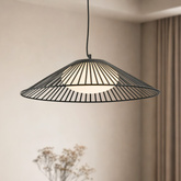 Pendant lamp Sonte 60 black with white shade over table GX53