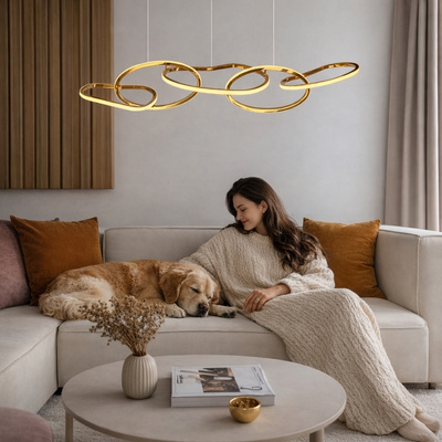 Lampa wisząca ANNELI elegancka – złota nieregularna forma 125 cm – designerska lampa salonu i jadalni LED 3000K