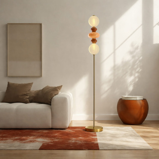 FLORES floor lamp brass brown orange 15W LED 3000K white shade
