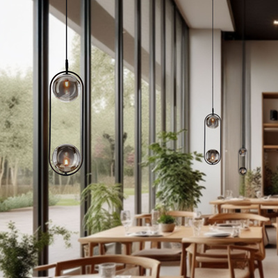 Lampa wisząca CORDEL elegancka - czarna z grafitowymi kloszami kulkami - minimalistyczne oświetlenie salonu 2x G9 LED