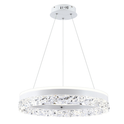 Lampa wisząca FROZI w stylu glamour – biały klosz z kryształkami – eleganckie i nowoczesne oświetlenie salonu LED