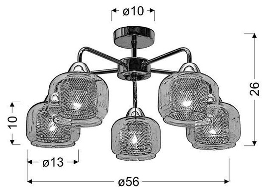 Plafoniera din sticla cromata 5xE27 Ray 35-67104