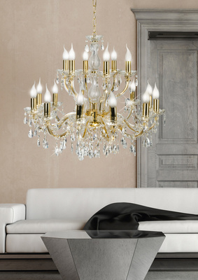 Lustre doré avec cristaux 18xE14 Maria Teresa 30-94615