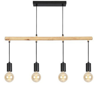 Hanging lamp black + wood 4x60W Izzy 34-77929