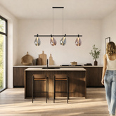 Pendant lamp Denso glass black over table triple with smoked and copper shades