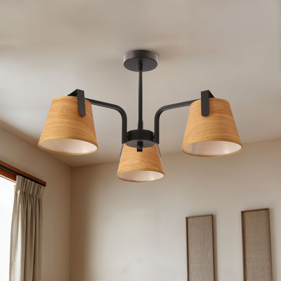 Lampa wisząca Milbury z abażurem potrójna do salonu tkaninowa brązowa