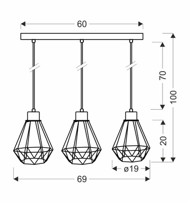 Lampă suspendată bandă neagră și aurie 3 Primo 33-00231