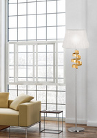 Lampadaire chrome / abat-jour tissu doré Denis Candellux 51-23506