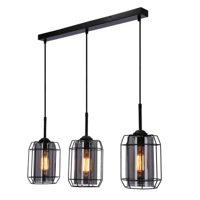 Suspension Jonera noir 3x40 E27 abat-jour fumé 33-08435