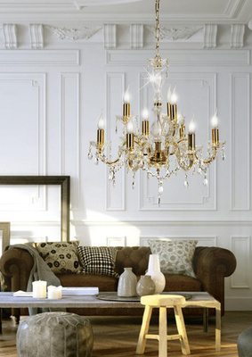 Lustre en cristal doré 62cm 9xE14 Maria Teresa 39-95841