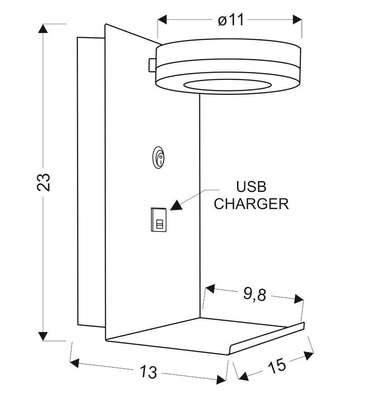 White LED wall lamp with a phone shelf USB charger Compact Candellux 21-76052