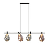 Lampa wisząca Denso szklana czarna nad stół potrójna z kloszami dymionymi i miedzianymi