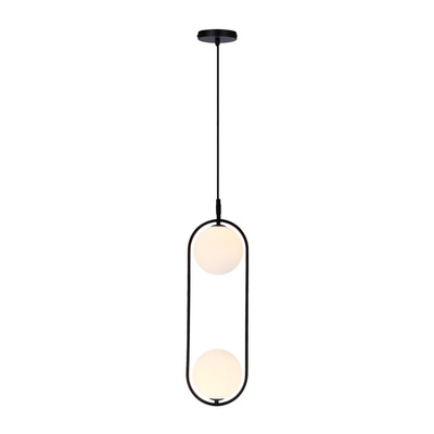 Lampa wisząca CORDEL elegancka - czarna z białymi kloszami kulkami - nowoczesne oświetlenie salonu 2x G9 LED