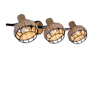 Tajga plafonnier noir + bande en bois 3x40w e14 noir + abat-jour en bois