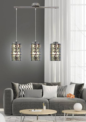 Lampa suspendata cromata cu abajur din sticla 3D 3x40W Nocturno Candellux 33-57709